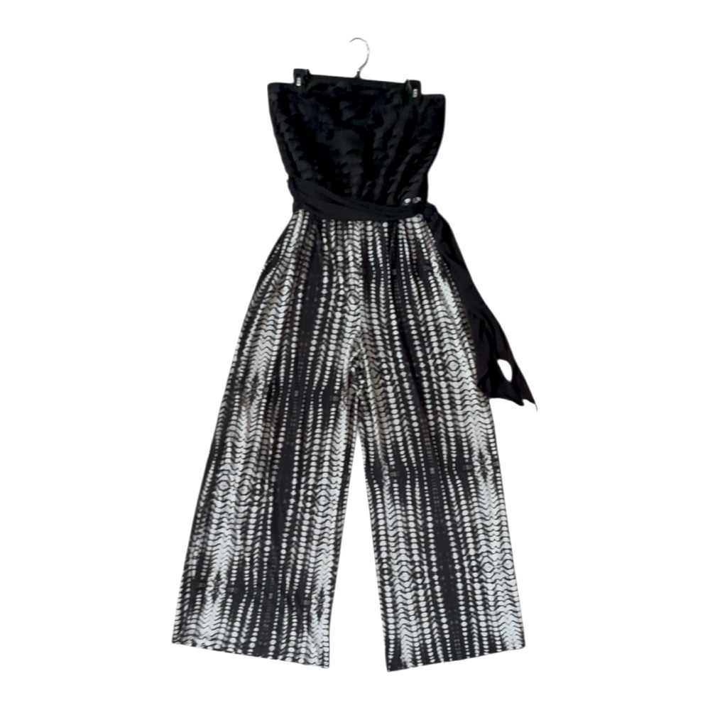 Women’s Strapless Wide Leg Black Ruffled Long Jumpsuit Size XL Jersey Knit Party - Picture 4 of 16
